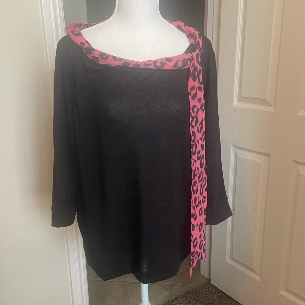 Black Top with Faux Scarf Detail